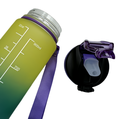 Nouvelle bouteille d'eau Life Sports d'extérieur, avec marque à l'échelle, avec paille, bouteille étanche, plastique, 900 ml jaune vert