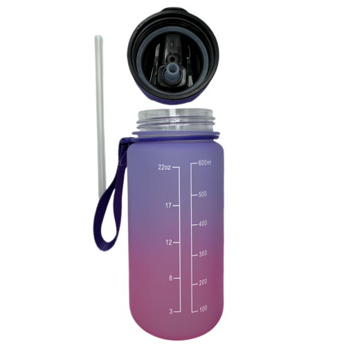 Nouvelle bouteille d'eau Life Sports d'extérieur, avec marque à l'échelle, avec paille, bouteille étanche, plastique, 600 ml violet rose