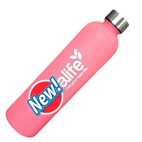 New life Water Bottle Motivational Sports, with Time Marker, Screw lid, Plastic 900ml Pink