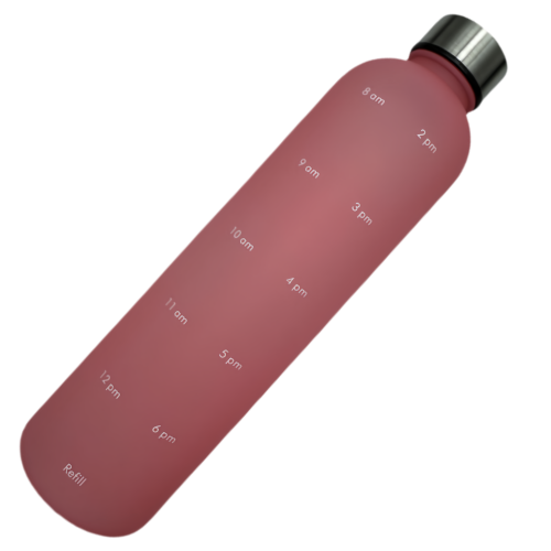 New life Water Bottle Motivational Sports, with Time Marker, Screw lid, Plastic 900ml Pink