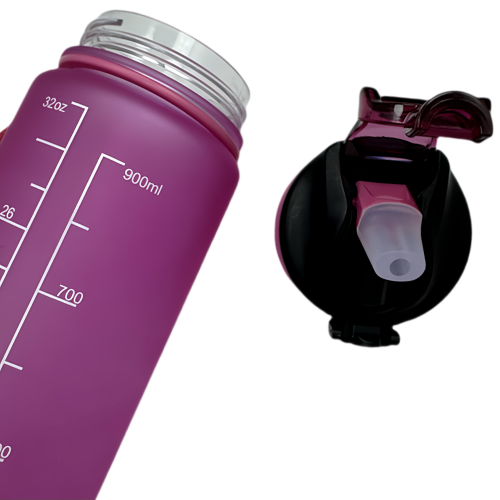 Nouvelle bouteille d'eau Life Sports d'extérieur, avec marque de balance, avec paille, bouteille étanche, plastique, 900 ml rose