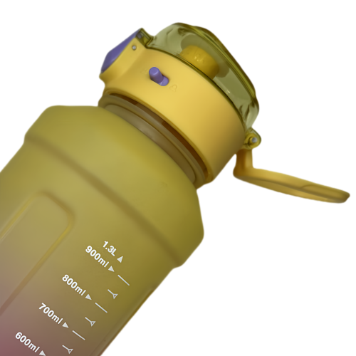 Nouvelle bouteille d'eau Life Sports d'extérieur, avec marque à l'échelle, avec paille, bouteille étanche, plastique, 1300&nbsp;ml jaune rose