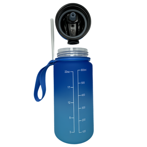 Nouvelle bouteille d'eau Life Sports d'extérieur, avec marque de balance, avec paille, bouteille étanche, plastique, dégradé bleu 600 ml