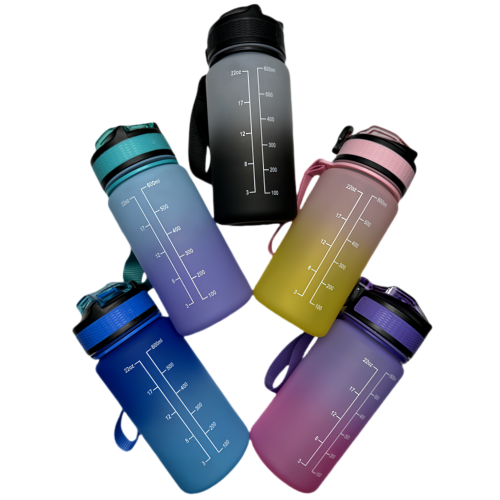 Nouvelle bouteille d'eau Life Sports d'extérieur, avec marque de balance, avec paille, bouteille étanche, plastique, dégradé bleu 600 ml