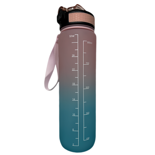 New life Water Bottle Outdoor Sports, With Scale Mark,With Straw,Leakproof Drinking Bottle, Plastic,900ml Pink Blue