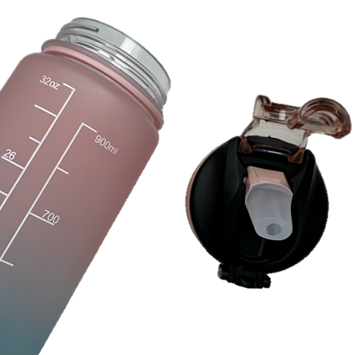 New life Water Bottle Outdoor Sports, With Scale Mark,With Straw,Leakproof Drinking Bottle, Plastic,900ml Pink Blue