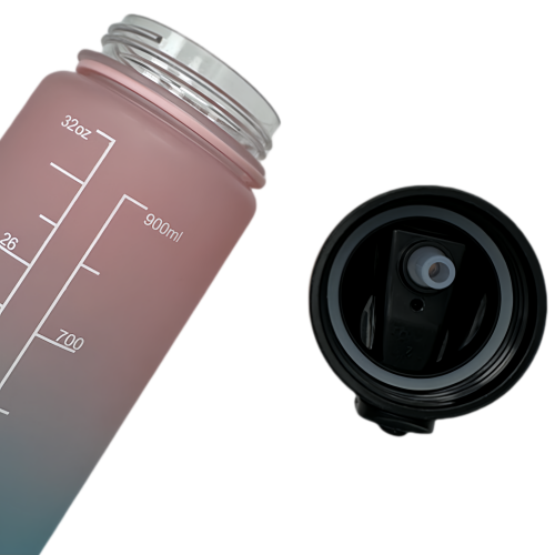 New life Water Bottle Outdoor Sports, With Scale Mark,With Straw,Leakproof Drinking Bottle, Plastic,900ml Pink Blue