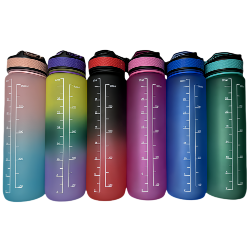 New life Water Bottle Outdoor Sports, With Scale Mark,With Straw,Leakproof Drinking Bottle, Plastic,900ml Pink Blue