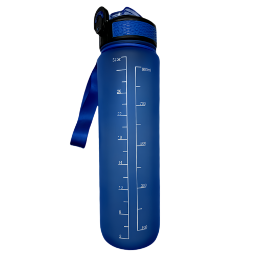 Nouvelle bouteille d'eau Life Sports d'extérieur, avec marque à l'échelle, avec paille, bouteille à l'épreuve des fuites, plastique, bleu 900 ml