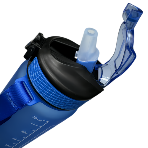 Nouvelle bouteille d'eau Life Sports d'extérieur, avec marque à l'échelle, avec paille, bouteille à l'épreuve des fuites, plastique, bleu 900 ml