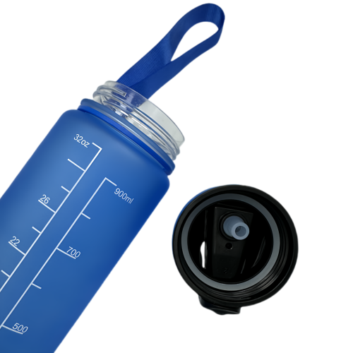 Nouvelle bouteille d'eau Life Sports d'extérieur, avec marque à l'échelle, avec paille, bouteille à l'épreuve des fuites, plastique, bleu 900 ml