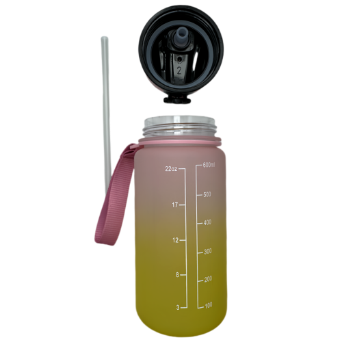 Nouvelle bouteille d'eau Life Sports d'extérieur, avec marque à l'échelle, avec paille, bouteille étanche, plastique, 600 ml jaune rose