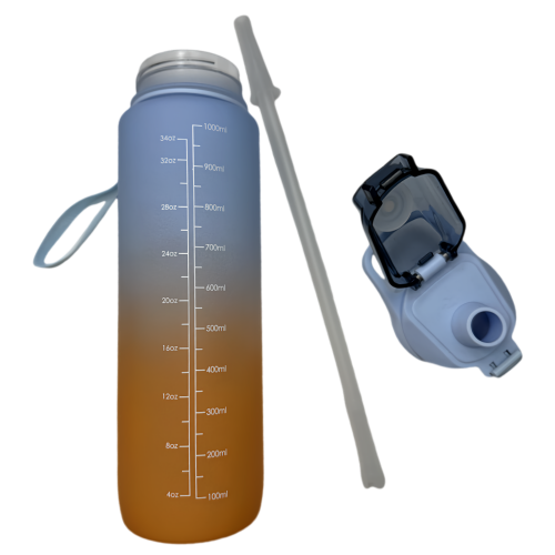 Nouvelle bouteille d'eau Life Sports d'extérieur, avec marque à l'échelle, avec paille, bouteille à l'épreuve des fuites, plastique, 1000 ml