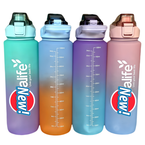 Nouvelle bouteille d'eau Life Sports d'extérieur, avec marque à l'échelle, avec paille, bouteille à l'épreuve des fuites, plastique, 1000 ml