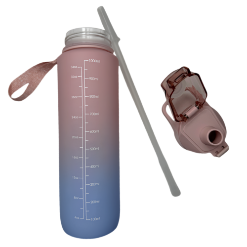 Nouvelle bouteille d'eau Life Sports d'extérieur, avec marque à l'échelle, avec paille, bouteille à l'épreuve des fuites, plastique, 1000 ml