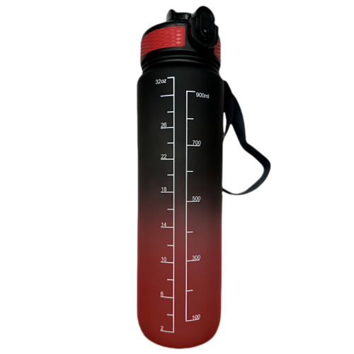 Nouvelle bouteille d'eau Life Sports d'extérieur, avec marque à l'échelle, avec paille, bouteille étanche, plastique, 900 ml noir rouge