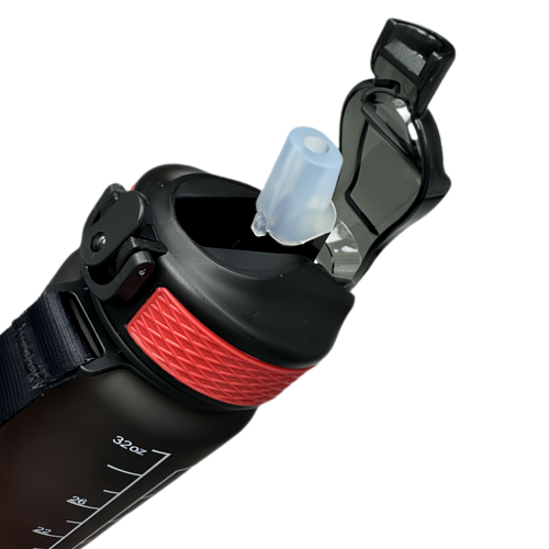 Nouvelle bouteille d'eau Life Sports d'extérieur, avec marque à l'échelle, avec paille, bouteille étanche, plastique, 900 ml noir rouge