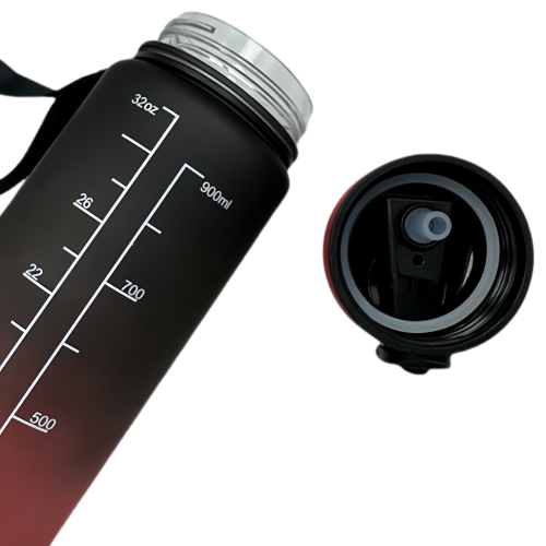 Nouvelle bouteille d'eau Life Sports d'extérieur, avec marque à l'échelle, avec paille, bouteille étanche, plastique, 900 ml noir rouge