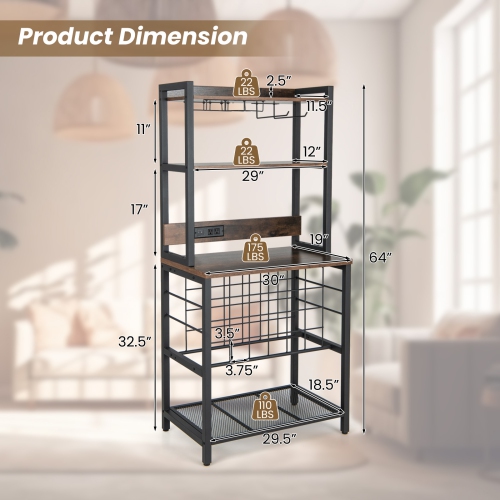 Costway Wine Bar Cabinet with 4 Tier Storage Shelves Glass Holders Bottle Racks Industrial