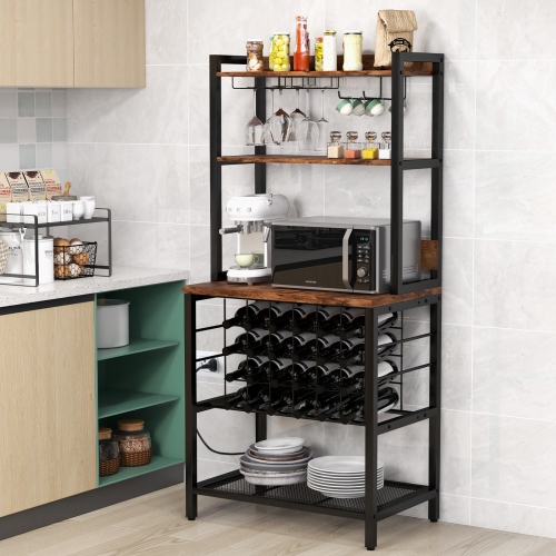 Costway Wine Bar Cabinet with 4 Tier Storage Shelves Glass Holders Bottle Racks Industrial