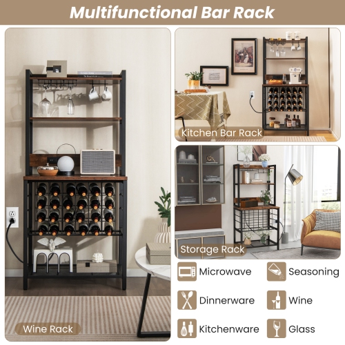 Costway Wine Bar Cabinet with 4 Tier Storage Shelves Glass Holders Bottle Racks Industrial