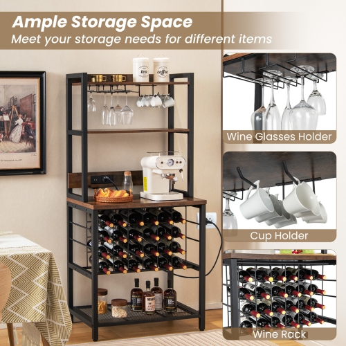 Costway Wine Bar Cabinet with 4 Tier Storage Shelves Glass Holders Bottle Racks Industrial
