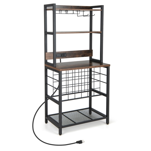 Costway Wine Bar Cabinet with 4 Tier Storage Shelves Glass Holders Bottle Racks Industrial