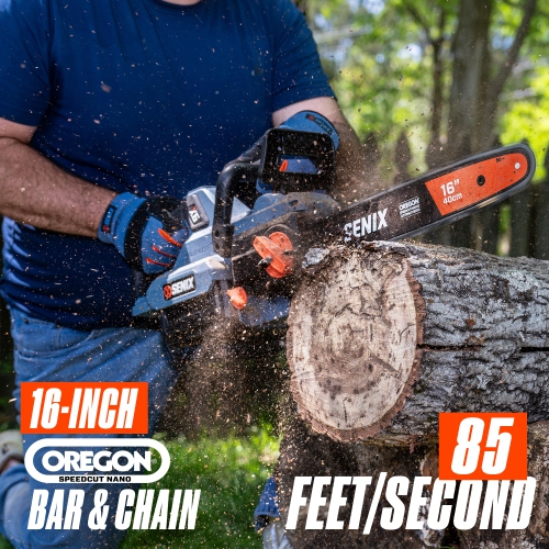 SENIX X6 60V Max* 16-Inch Cordless Chainsaw – 26m/s Chain Speed, Oregon Bar & Chain, Brushless Motor, Tool-Free Tensioning, ECO Mode, 4.0 Ah Battery