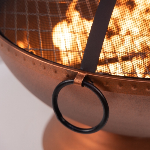 Deko Living 31 Inch Round Outdoor Steel Wood Burning Firebowl / Firepit with Screen Lid and Poker