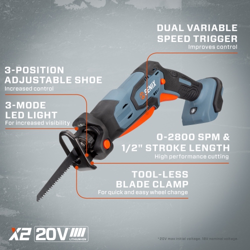 Scie alternative compacte X2 20 V Max* 1/2-po de SENIX (PSRX2-M1-0)