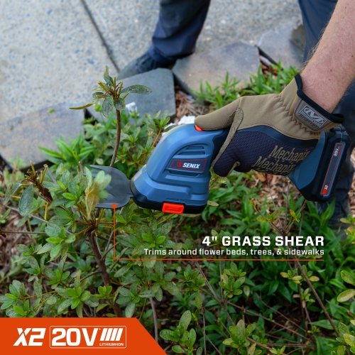 SENIX X2 20V Max* 2-in-1 Cordless Hedge Trimmer and Grass Shear with Interchangeable 4-Inch and 8-Inch Blades, Includes 2.0 Ah Battery and Charger
