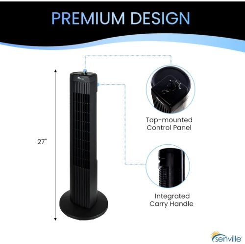 Ventilateur sur pied de 27 po pour chambre à coucher et maison - oscillation à 60°, 3 vitesses, conception compacte, SENFZ10-19&nbsp;M