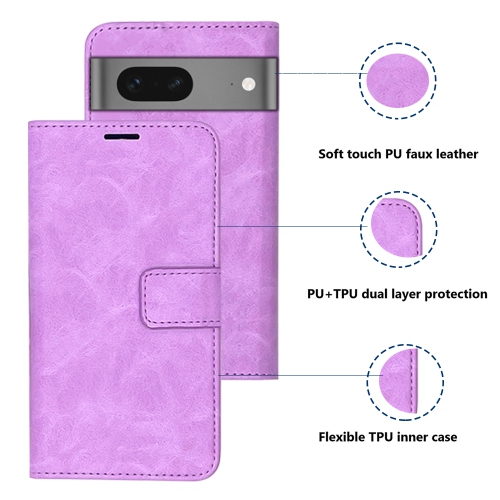 XCRS – Étui pour Pixel 8&nbsp;A 2024 en cuir de polyuréthane avec fente pour carte de Google, cordon