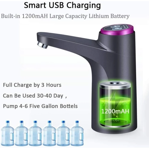 Distributeur d'eau portatif - chargement électrique USB, interrupteur d'arrêt automatique, convient aux bouteilles de 3, 4, 5 gallons