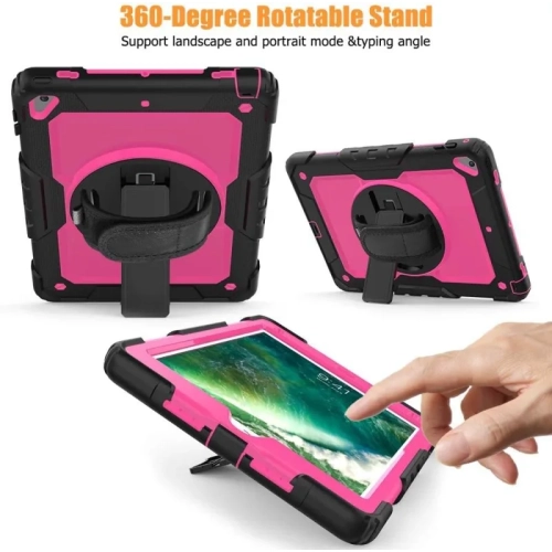 iPad 6th/5th Generation Kids Case with Pencil Holder & Screen Protector - Hard Rugged Shockproof Cover with Stand & Shoulder Strap, Fits iPad Pro