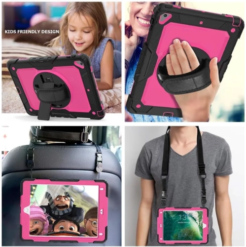 iPad 6th/5th Generation Kids Case with Pencil Holder & Screen Protector - Hard Rugged Shockproof Cover with Stand & Shoulder Strap, Fits iPad Pro