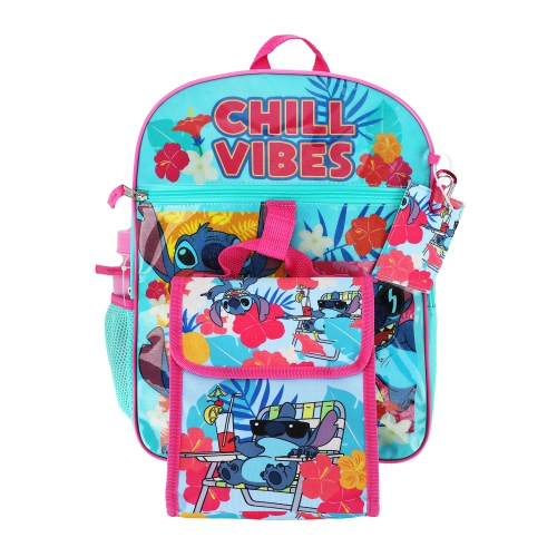 BIOWORLD  Lilo & Stitch Chill Vibes Beach Fun Kids 16" Backpack And Lunch Bag 5 Piece Set
