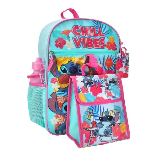 Lilo & Stitch Chill Vibes Beach Fun Kids 16" Backpack and Lunch Bag 5 Piece Set