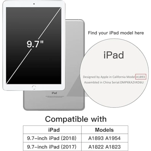 iPad 9.7-Inch Case - Built-in Screen Protector, Shockproof Rugged Cover with 360° Rotating Hand Strap Stand (Black)