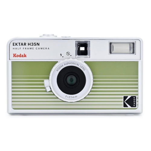 KODAK EKTAR H35N Half Frame Film Camera STRIPED GREEN), 35mm, Reusable, Focus-Free, Bulb Function, Built-in Star Filter, Coated Improved Lens