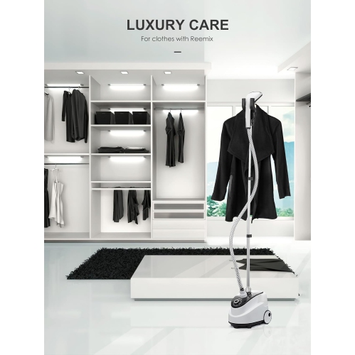 Professional Steamer for Clothes,Reemix Standing Steamer with Garment Hanger,Heats in 30 Seconds,Large Detachable Water Tank for 1 Hour Continuous