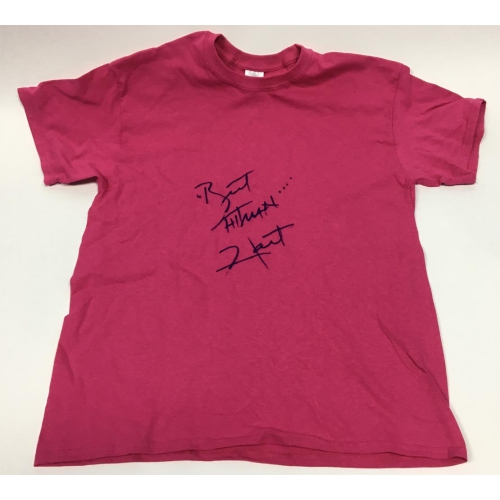 Bret Hitman Hart Autographed Pink Wrestling T-Shirt Costume