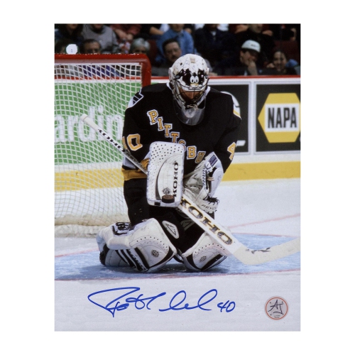Image 1 de 1.. Photo 8 x 10 de gardien de but de hockey autographiée par Patrick Lalime de Pittsburgh