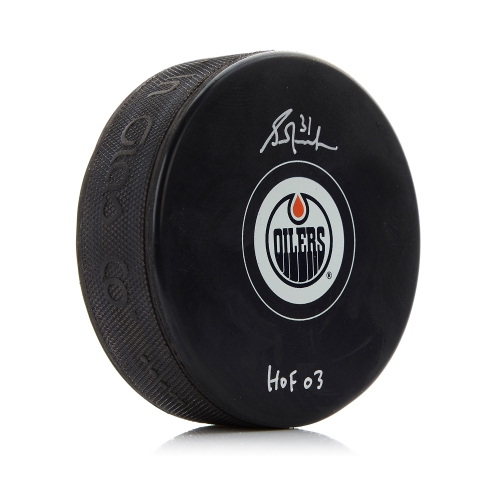 Image 1 de 1.. Rondelle d'Edmonton signée par Grant Fuhr avec note HOF