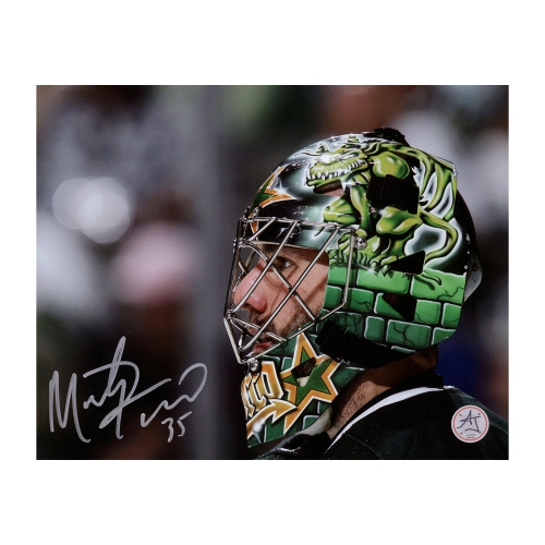 Image 1 of 1.. Marty Turco Autographed Dallas Hockey Mask Close-Up 8x10 Photo