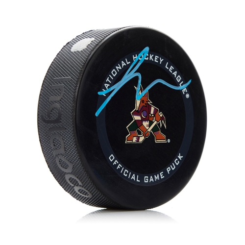 Image 1 of 1.. Logan Cooley Signed Arizona Official Game Puck