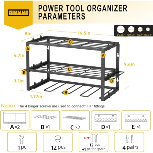 Range-outils et porte-perceuse électriques | Support à outils robuste à 3 niveaux | rangement mural pour perceuses 4
