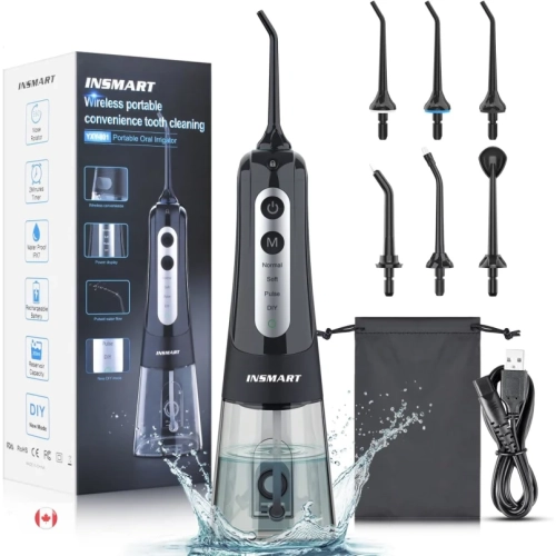Cordless Water Flosser Dental Pick | Professional Oral Irrigator with 4 DIY Modes | IPX7 Waterproof, 300ML Tank, USB Rechargeable | Black