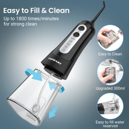 Cordless Water Flosser Dental Pick | Professional Oral Irrigator with 4 DIY Modes | IPX7 Waterproof, 300ML Tank, USB Rechargeable | Black