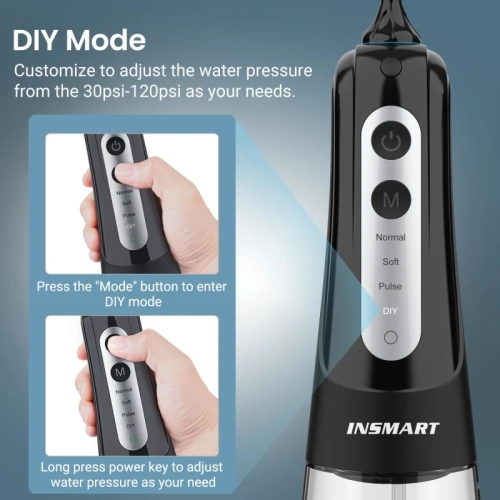 Cordless Water Flosser Dental Pick | Professional Oral Irrigator with 4 DIY Modes | IPX7 Waterproof, 300ML Tank, USB Rechargeable | Black